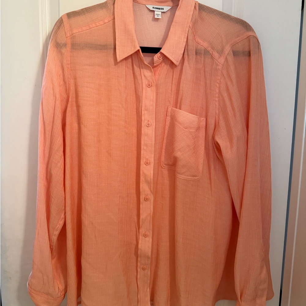 Express Peach Sheer Button-Up Shirt